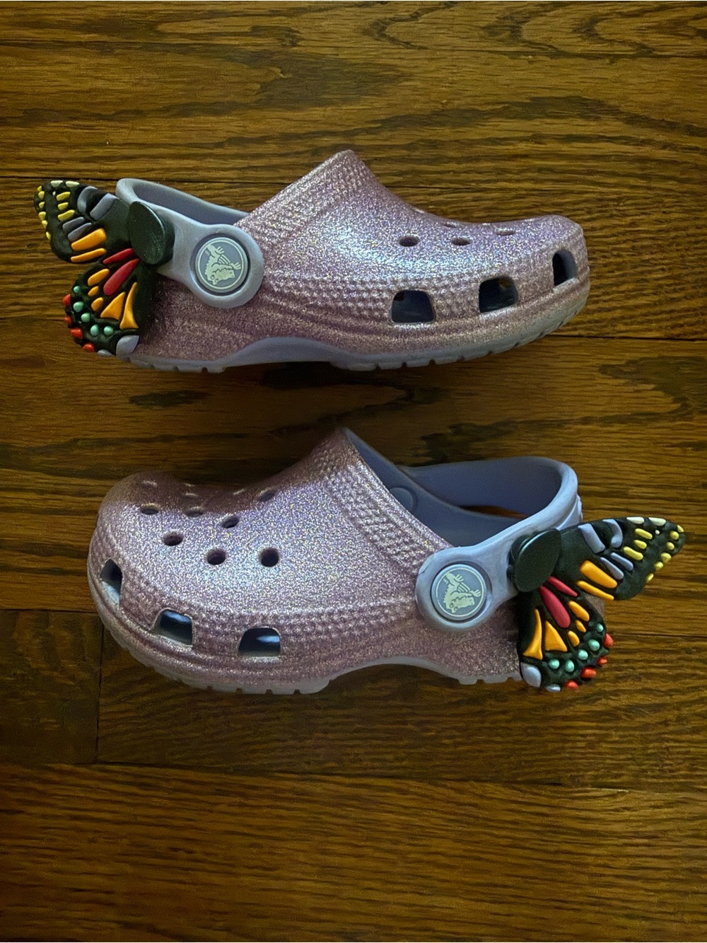 CROCS Kids Glitter Clogs in Light Purple with Multicolor Butterfly Wings